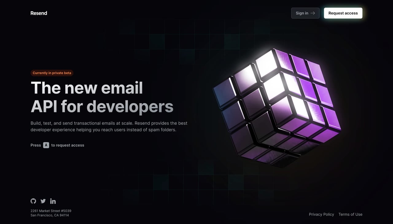 Resend Website Screenshot