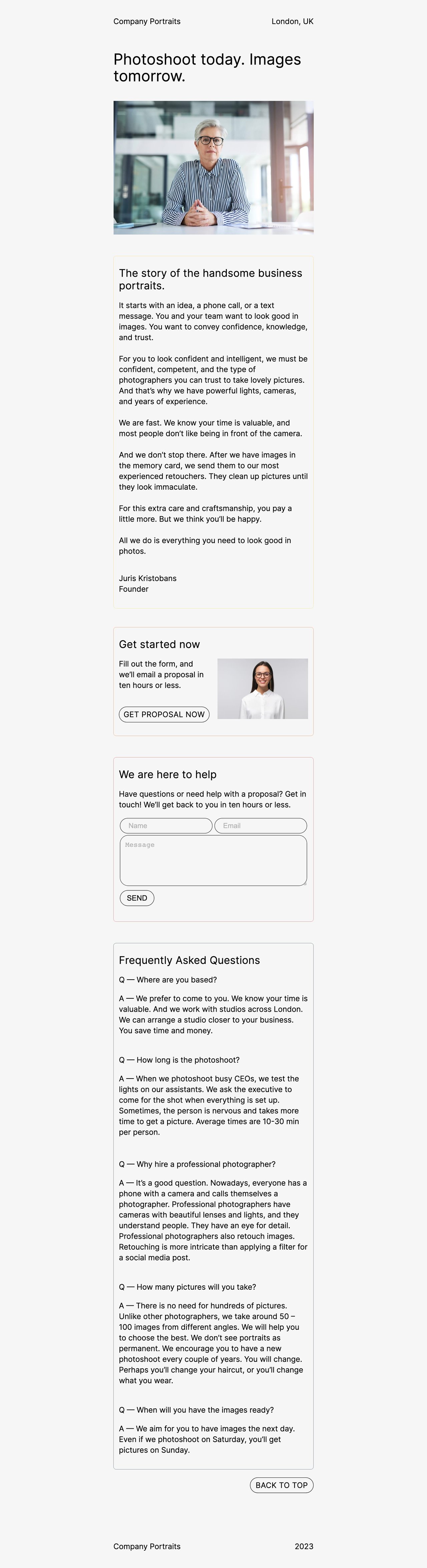 Company Portraits Website Screenshot