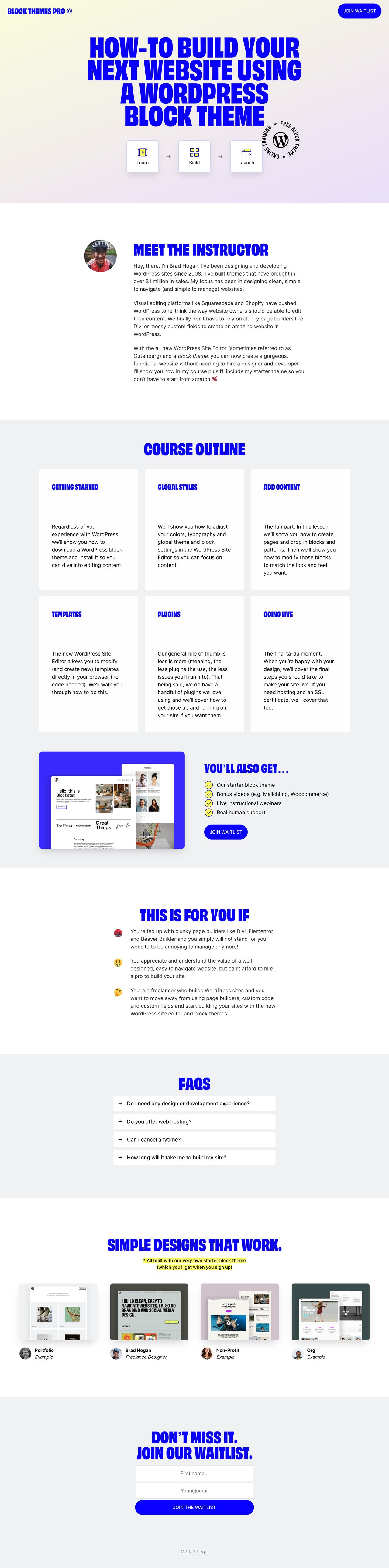 Block Themes Pro Course Website Screenshot