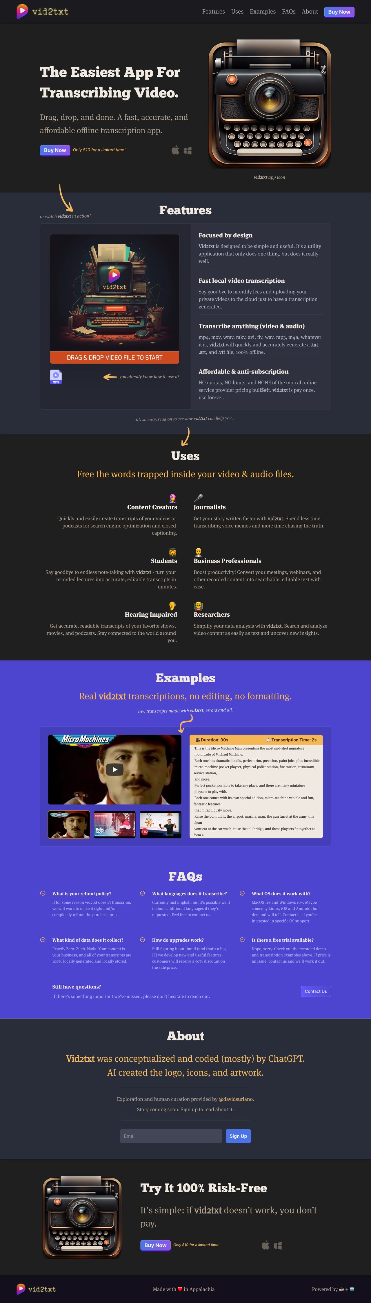 Vid2txt Website Screenshot