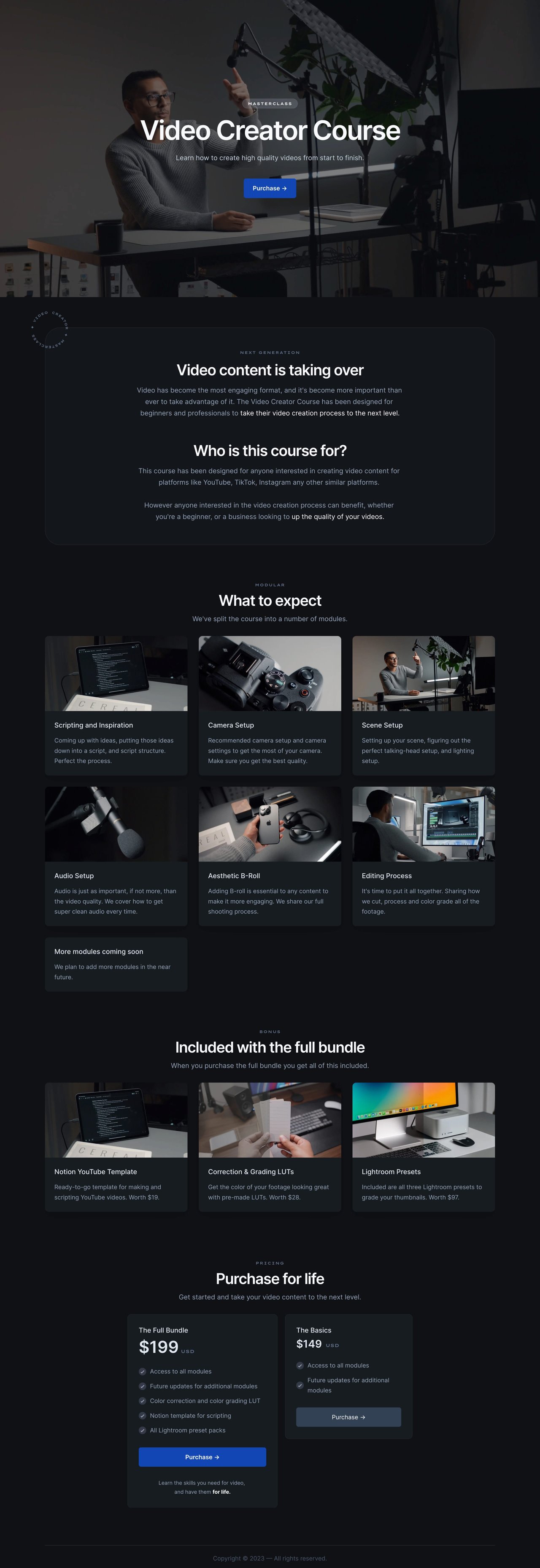 Video Creator Course Website Screenshot