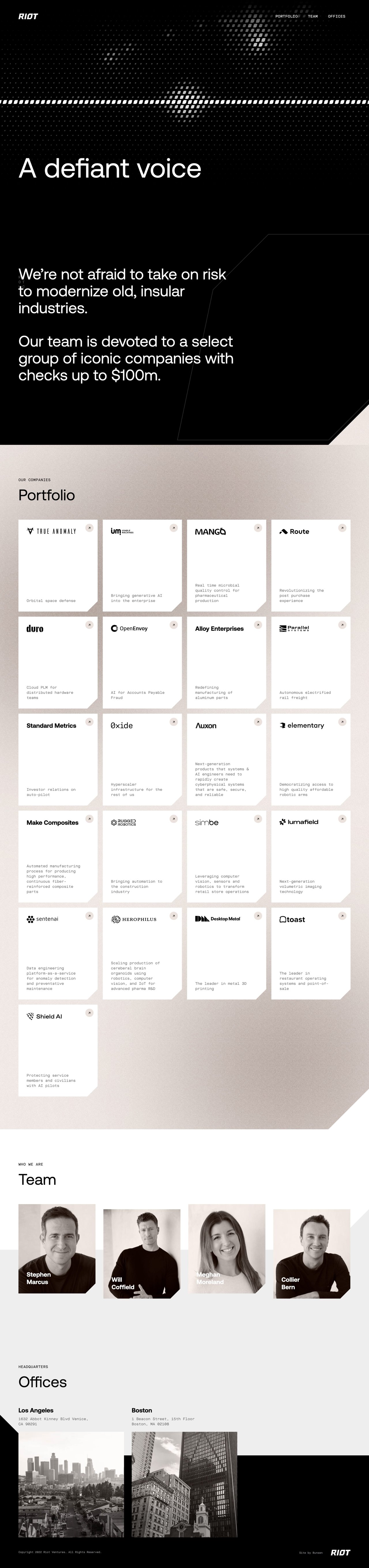 Riot Ventures Website Screenshot