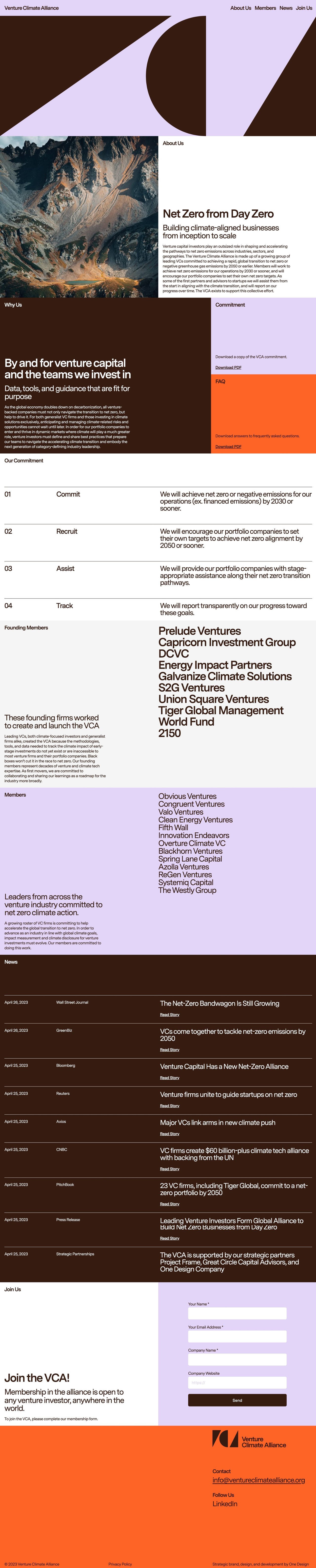 Venture Climate Alliance Website Screenshot
