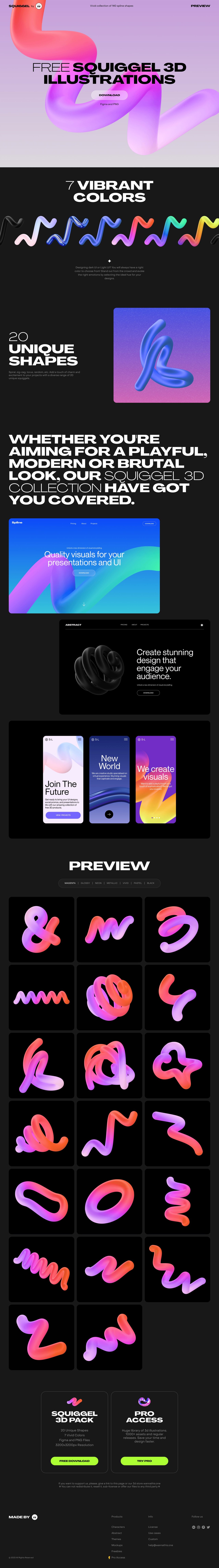 Squiggel 3D illustrations Website Screenshot