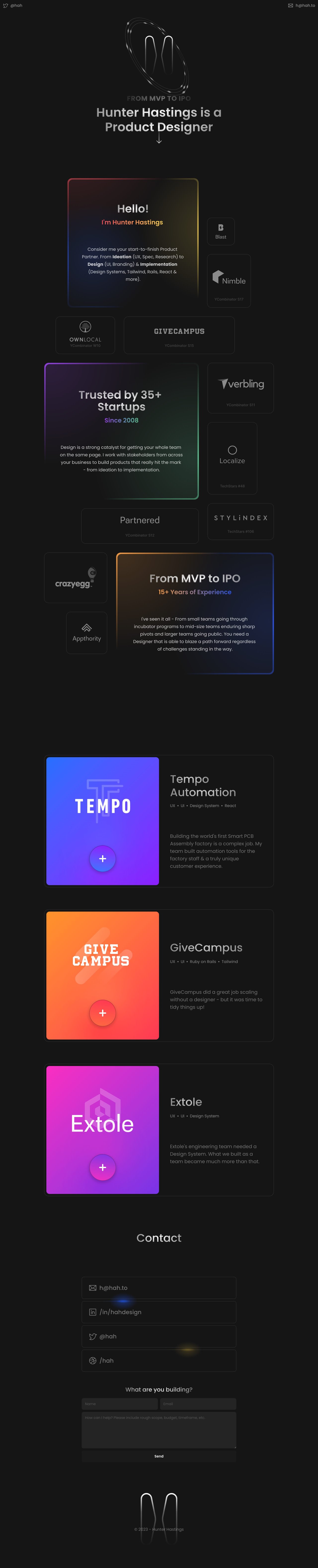 Hunter Hastings Website Screenshot