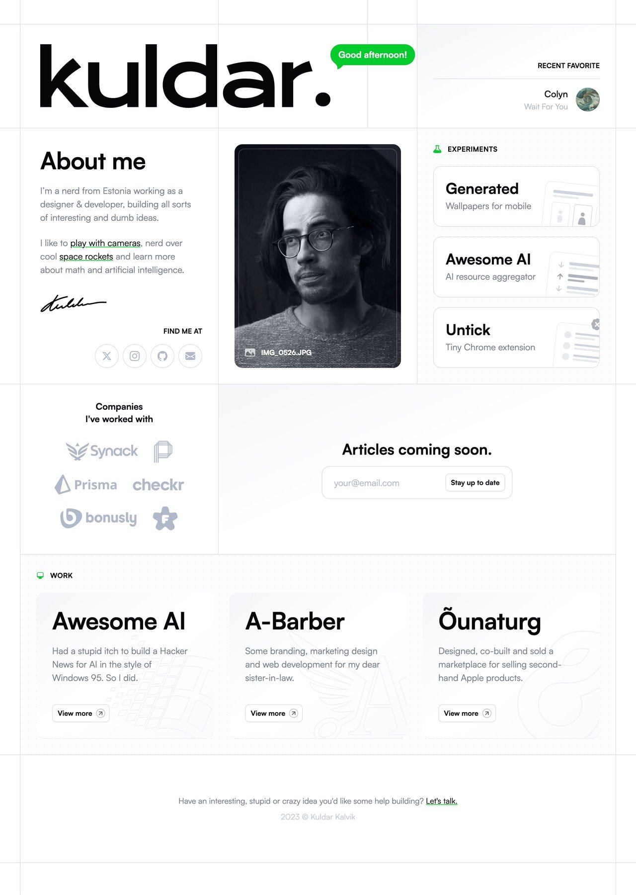 Kuldar Kalvik Website Screenshot