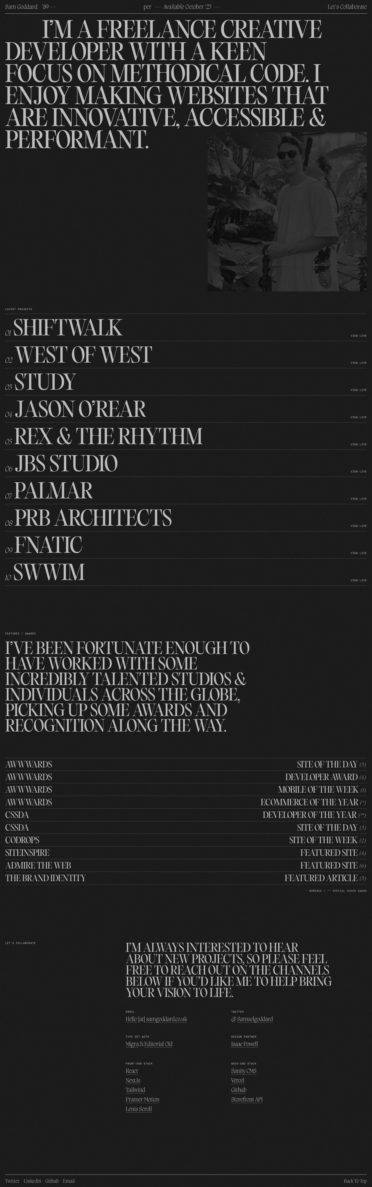 Sam Goddard Website Screenshot