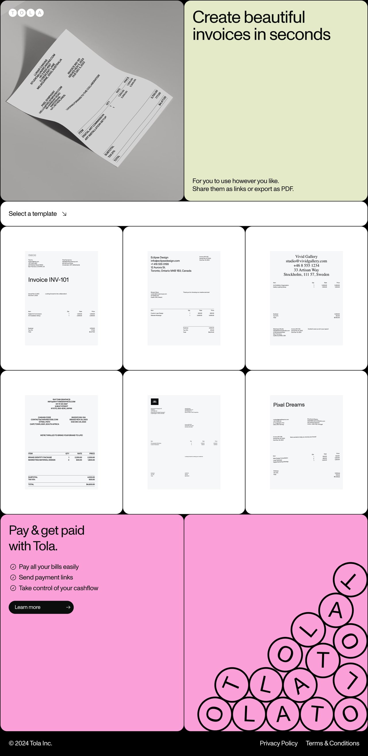 Tola Invoices Website Screenshot