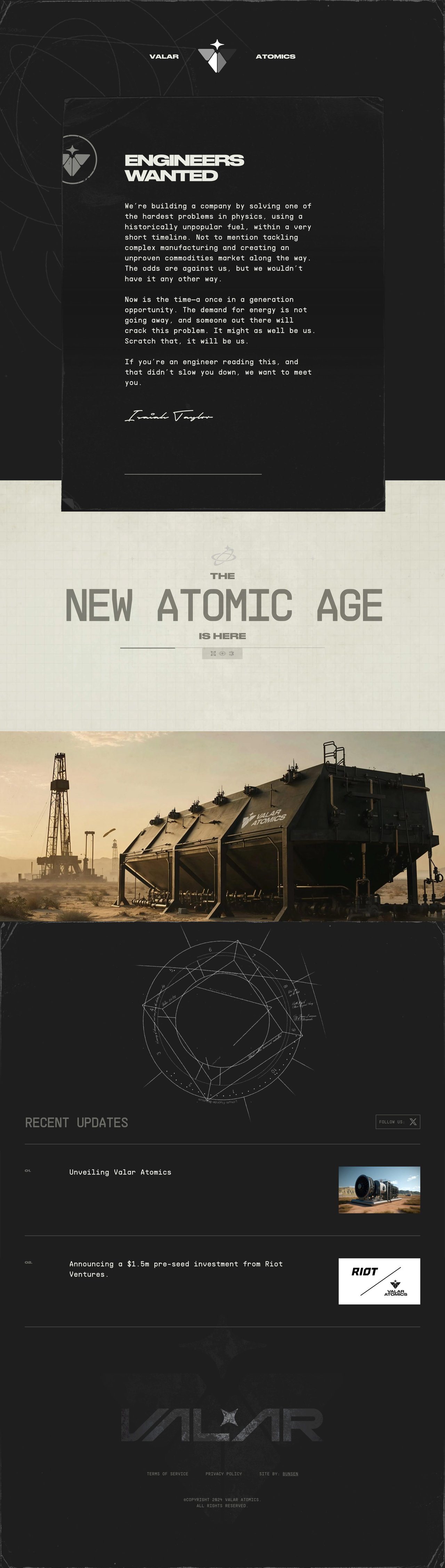 Valar Atomics Website Screenshot