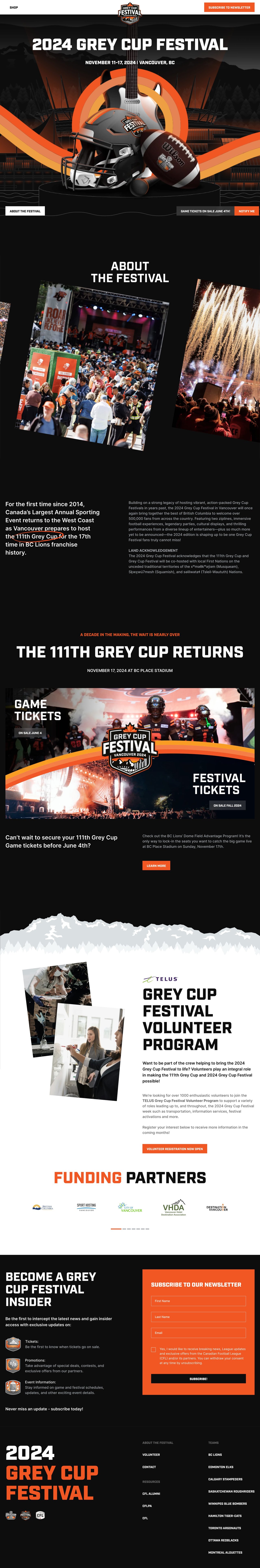 Grey Cup Festival 2024 Website Screenshot