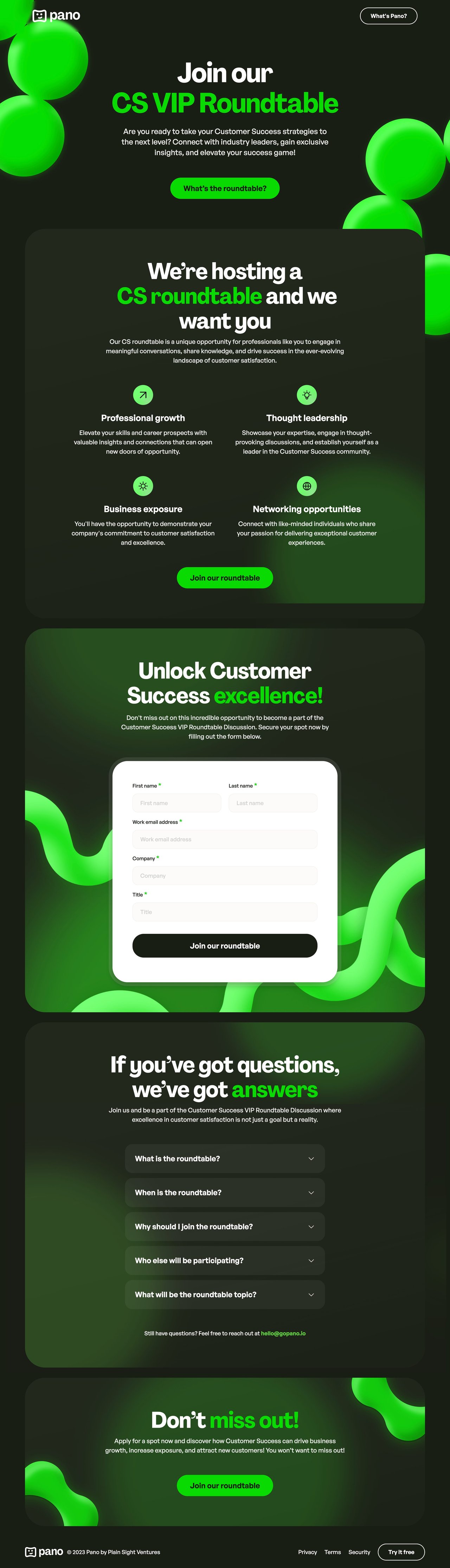 Pano CS VIP Roundtable Website Screenshot