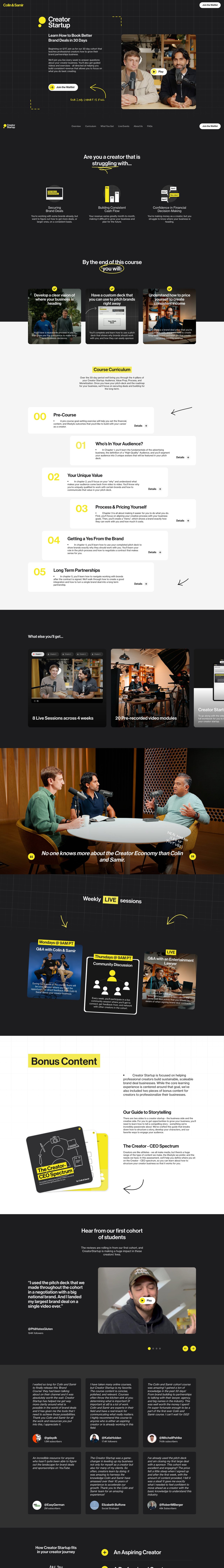 Creator Startup Cohort Website Screenshot