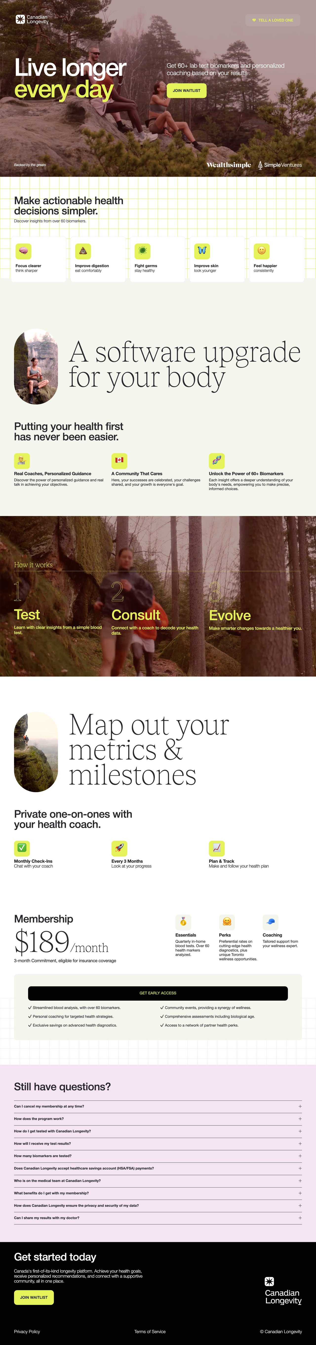 Canadian Longevity Website Screenshot