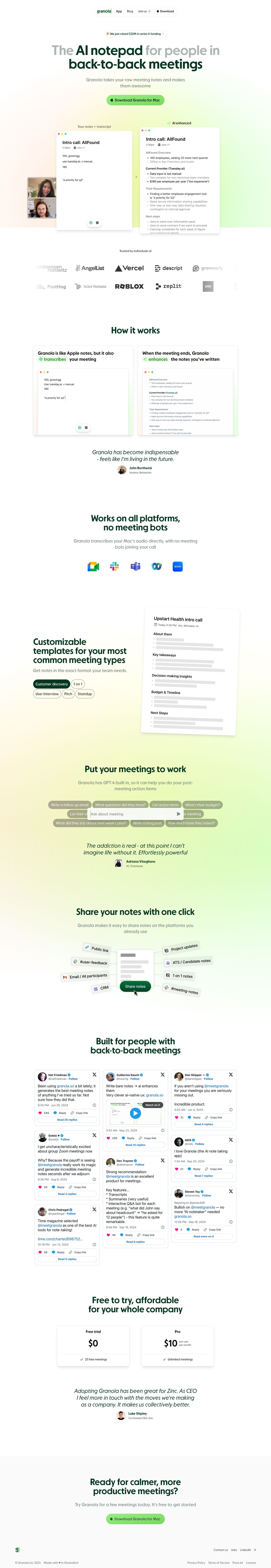 Granola Website Screenshot