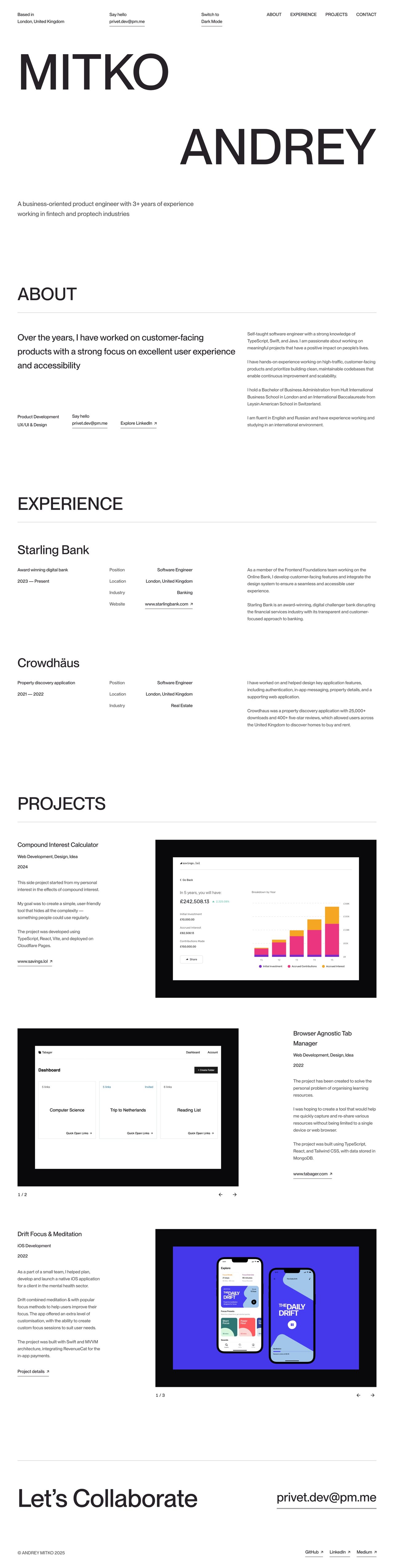Andrey Mitko Website Screenshot