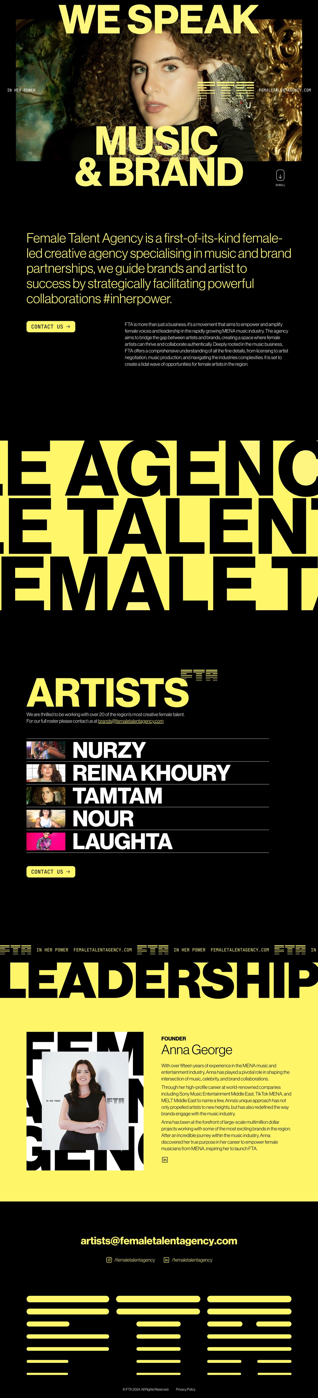 Female Talent Agency Website Screenshot