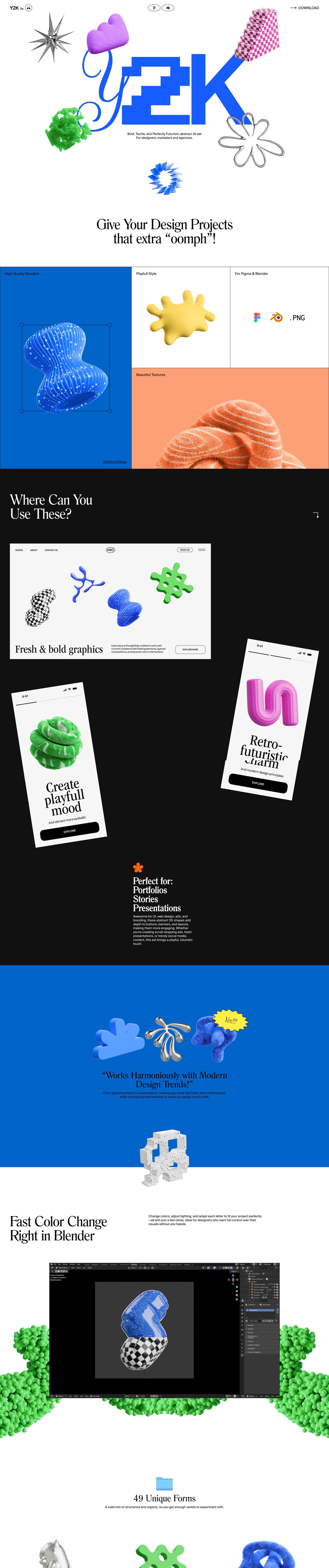 Y2K Abstract 3D Illustrations Website Screenshot