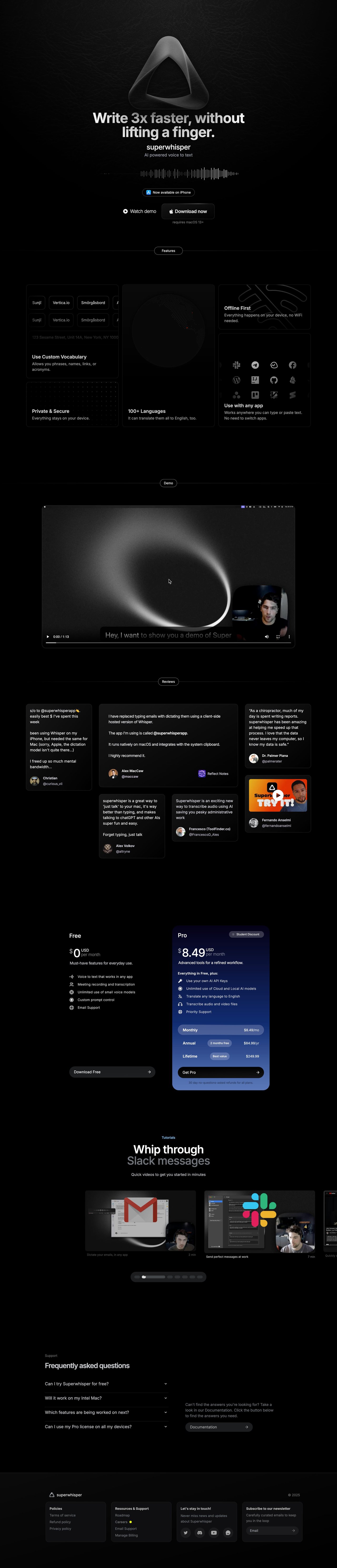 superwhisper Website Screenshot