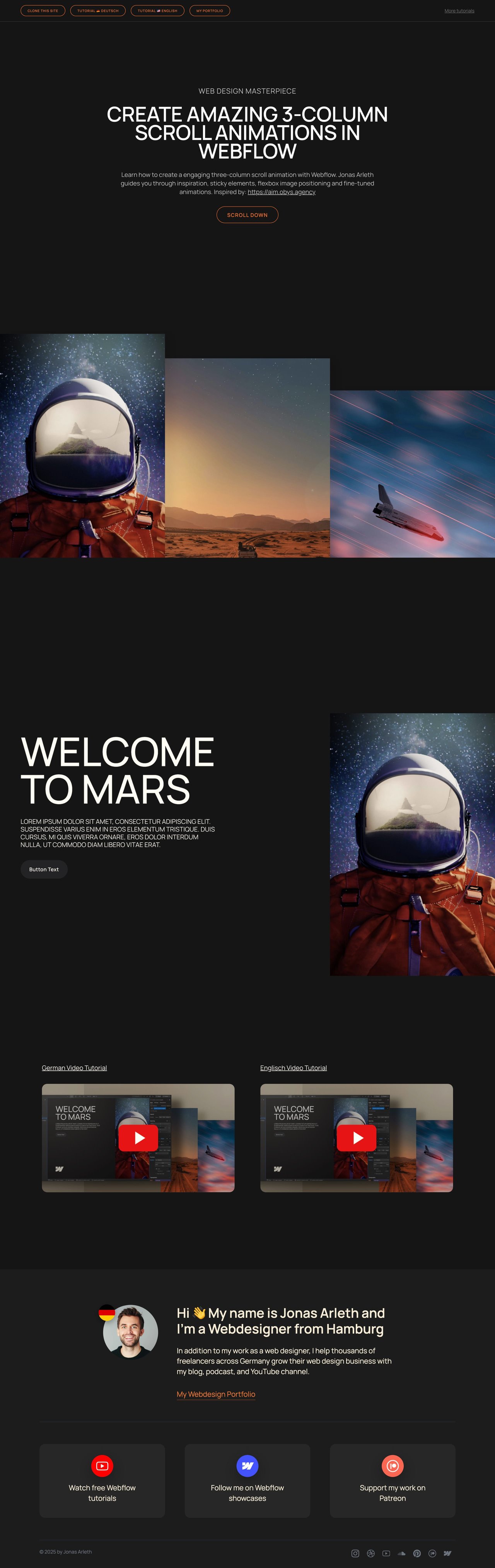 3 Column Image Scroll Website Screenshot