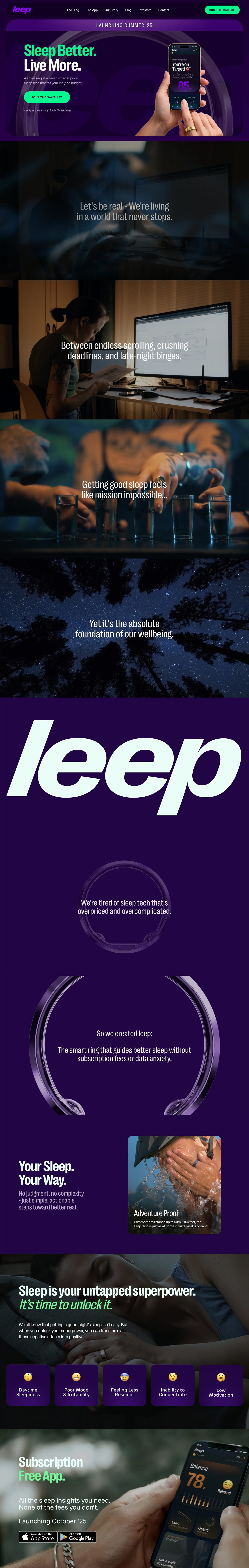 Leep Smart Ring Website Screenshot