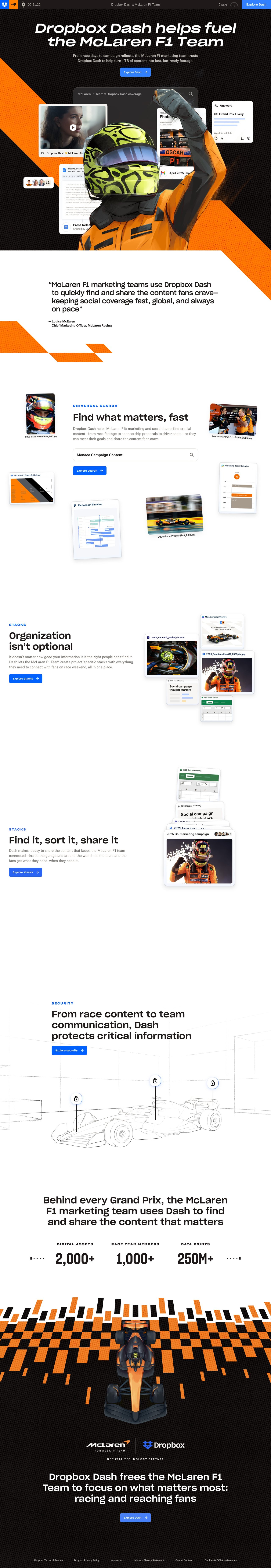 Dropbox Dash x McLaren F1 Team Website Screenshot
