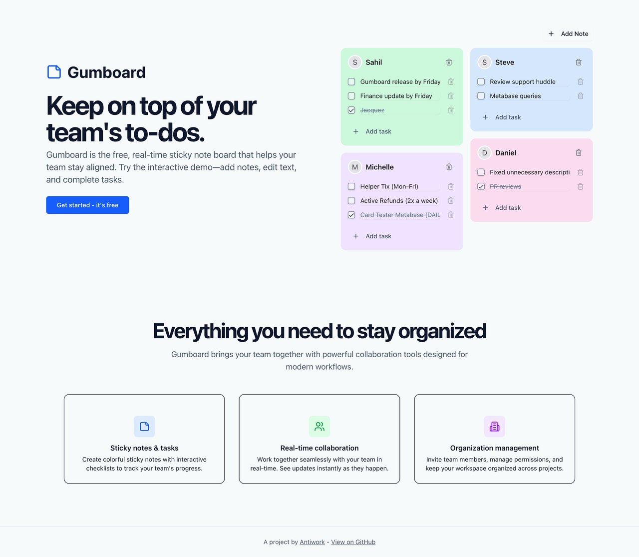 Gumboard Website Screenshot