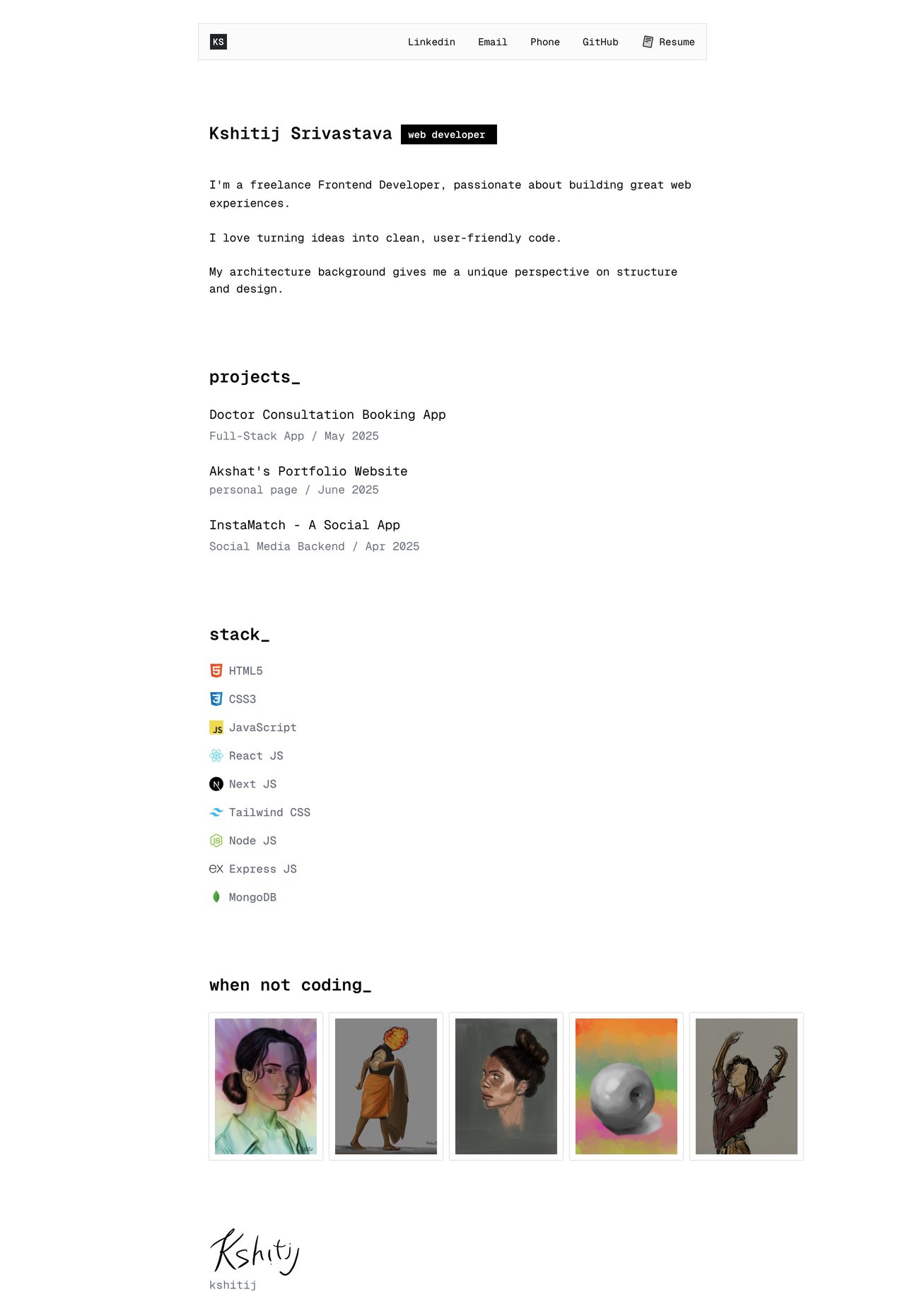 Kshitij Srivastava Website Screenshot