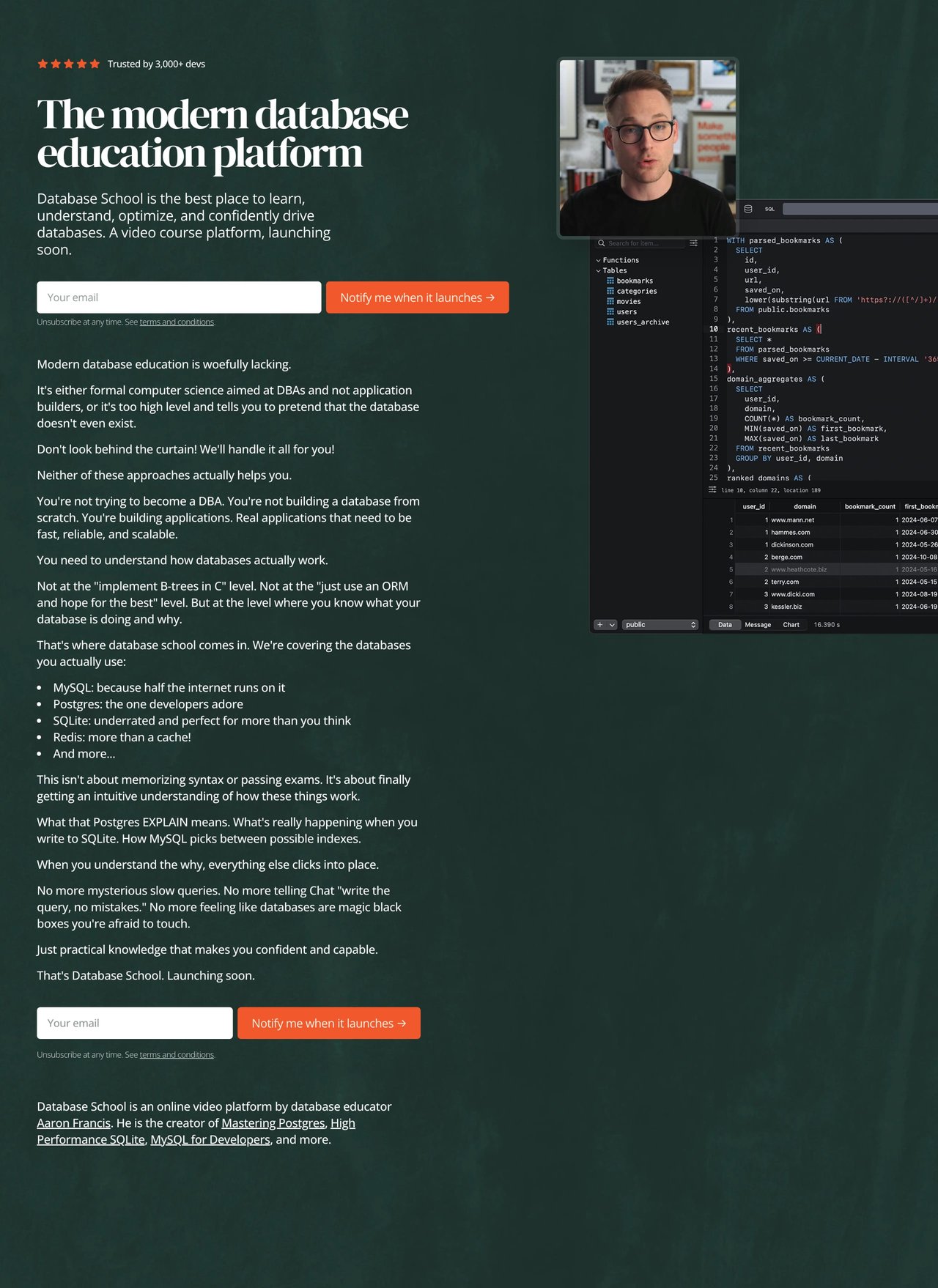 Database School Website Screenshot