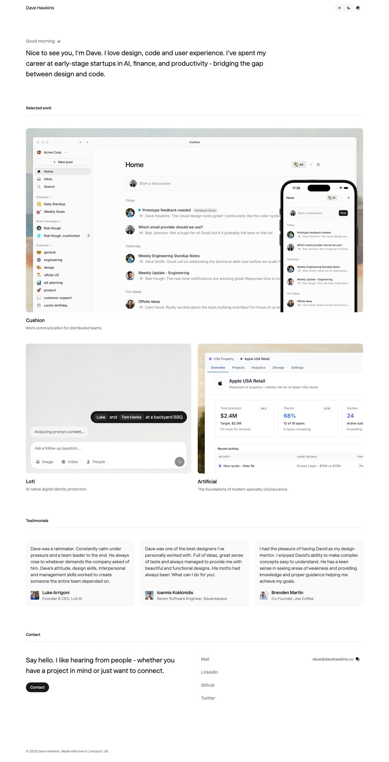 Dave Hawkins Website Screenshot