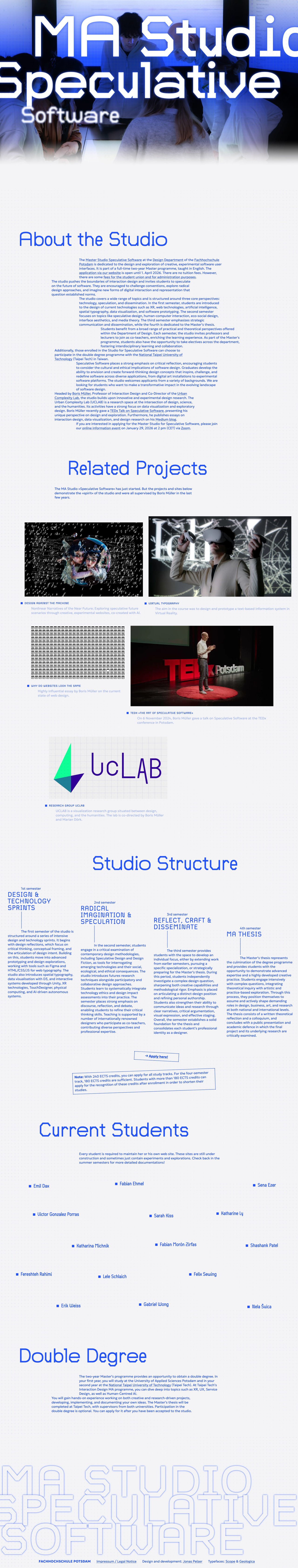 MA Studio Speculative Software Website Screenshot