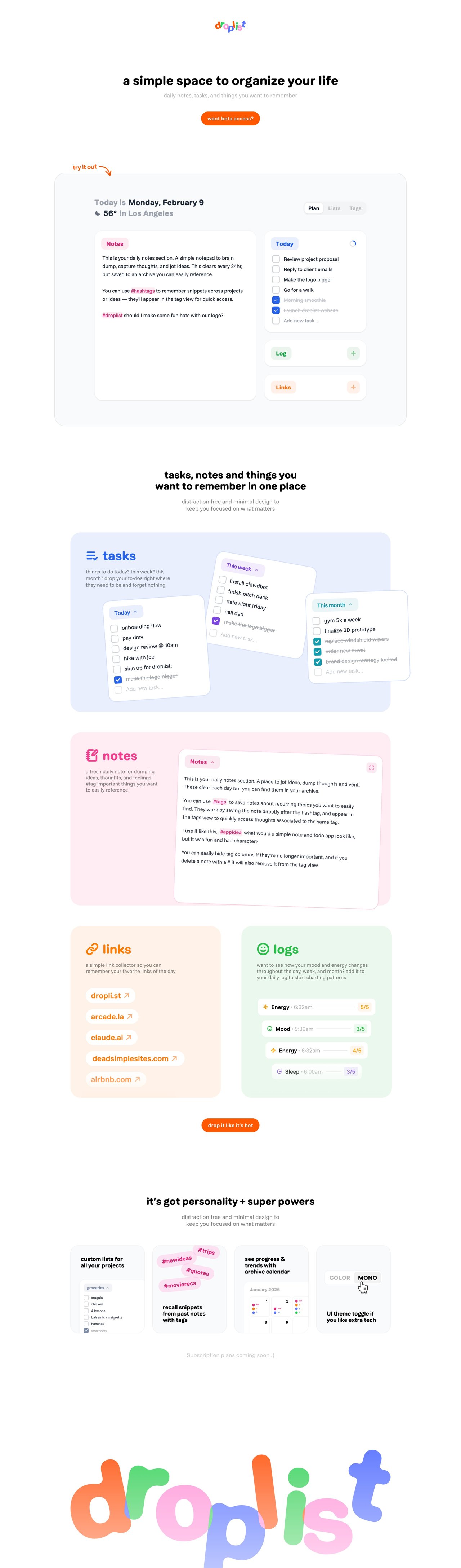 Droplist Website Screenshot