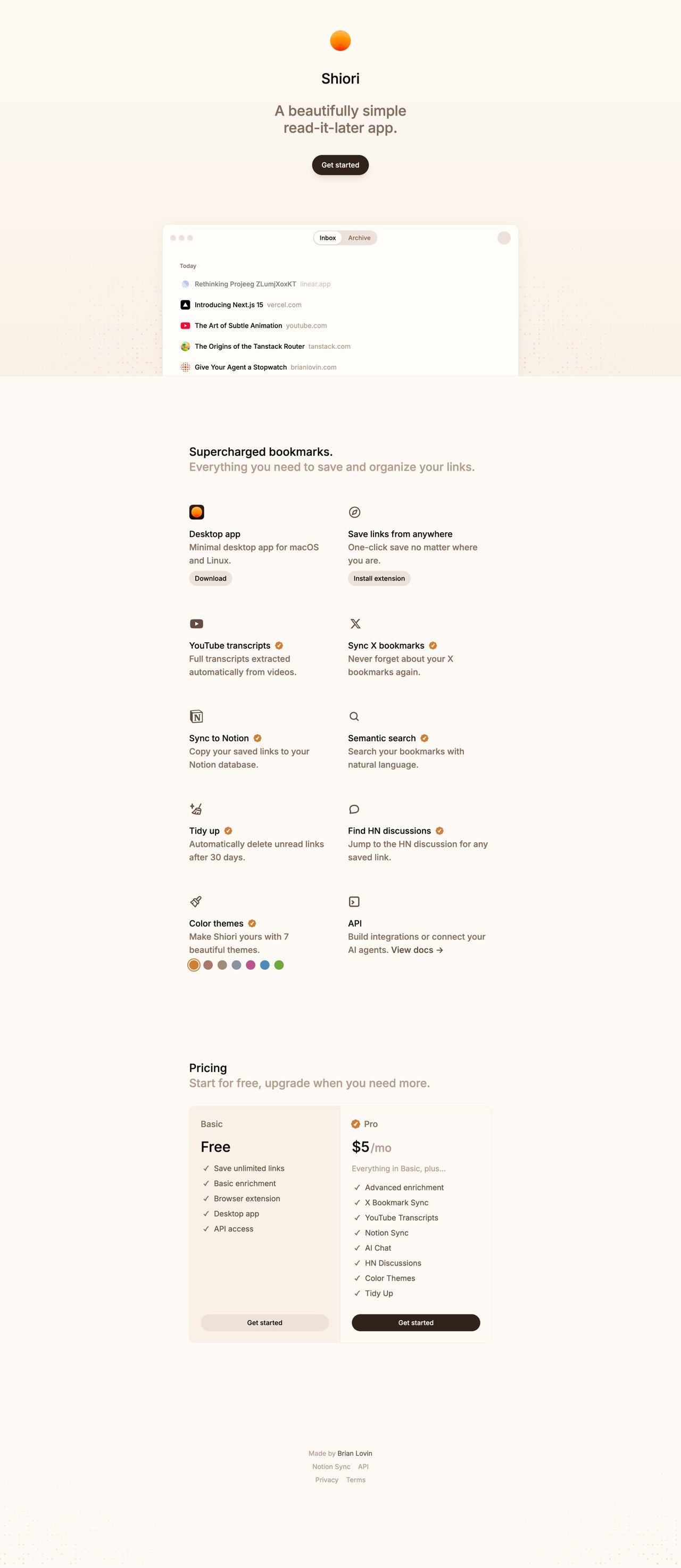 Shiori Website Screenshot