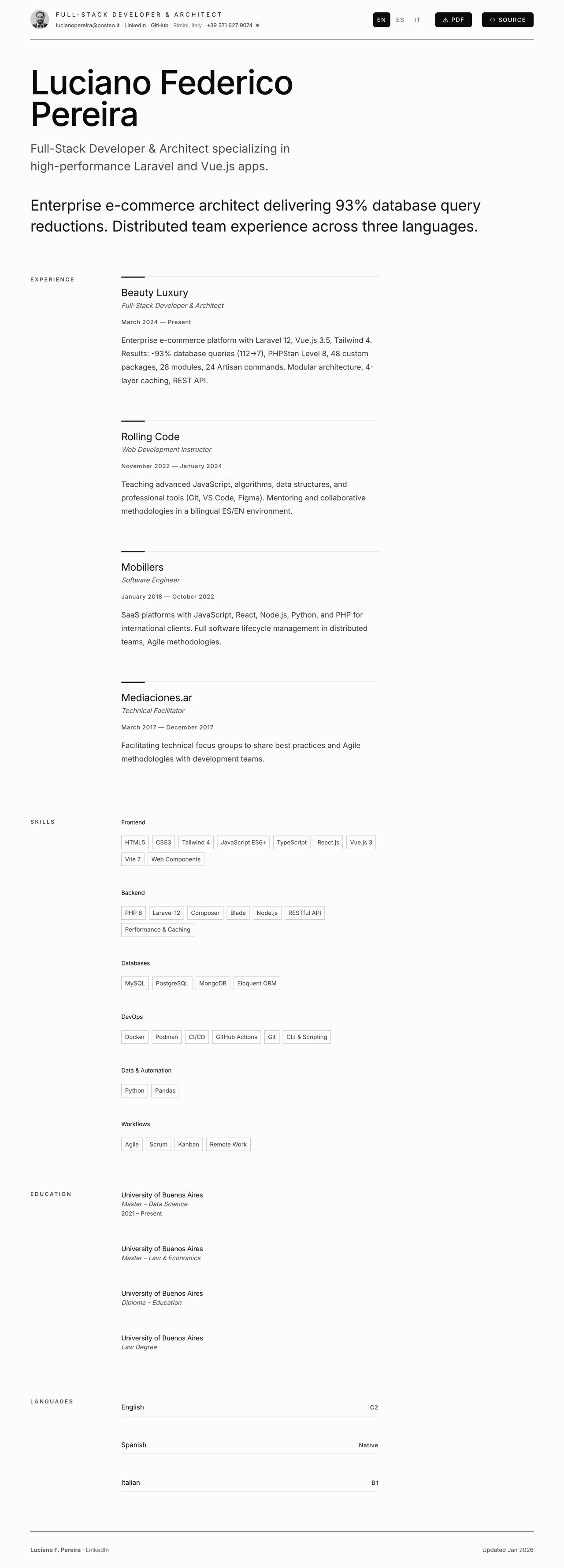 Luciano Pereira Website Screenshot