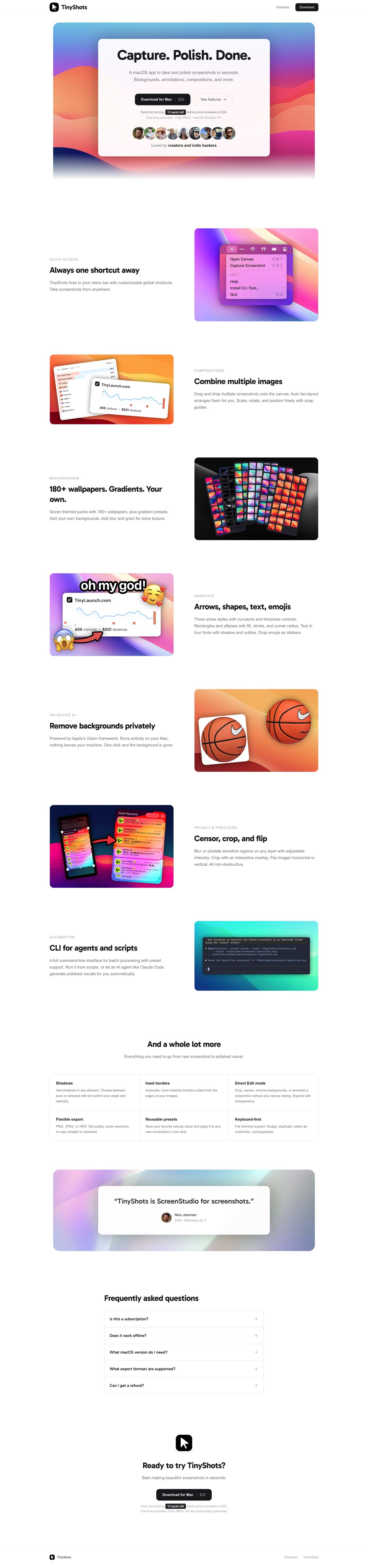 TinyShots Website Screenshot