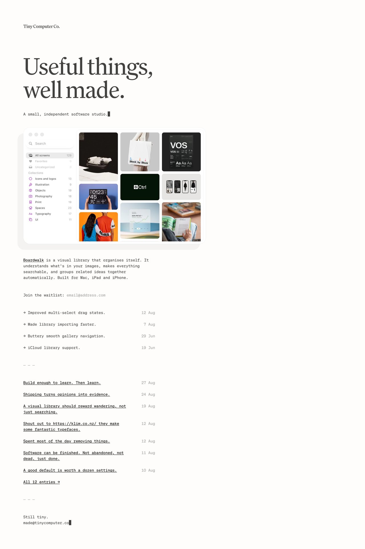 Tiny Computer Co. Website Screenshot