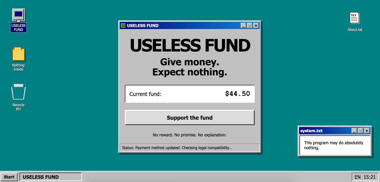 The Useless Fund Website Screenshot