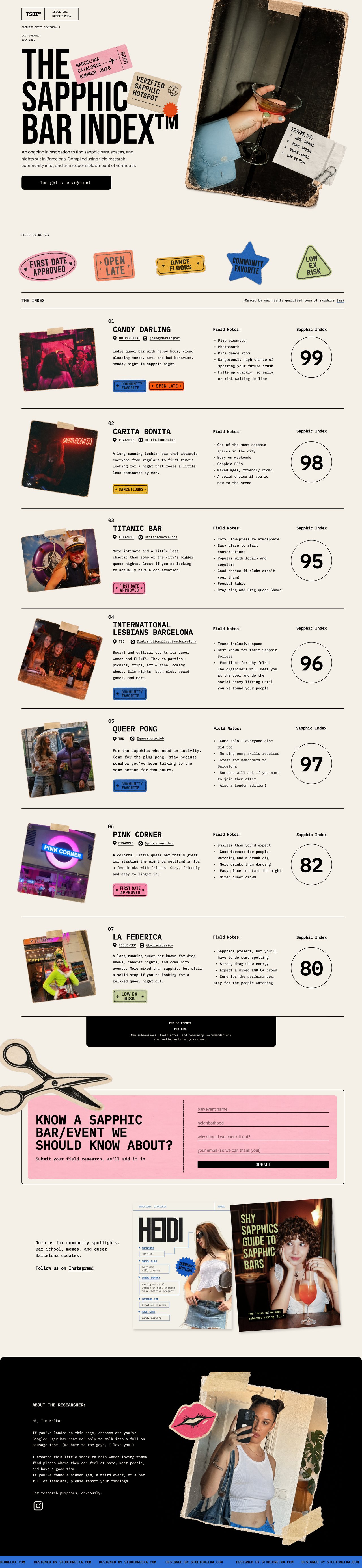 The Sapphic Bar Index Website Screenshot