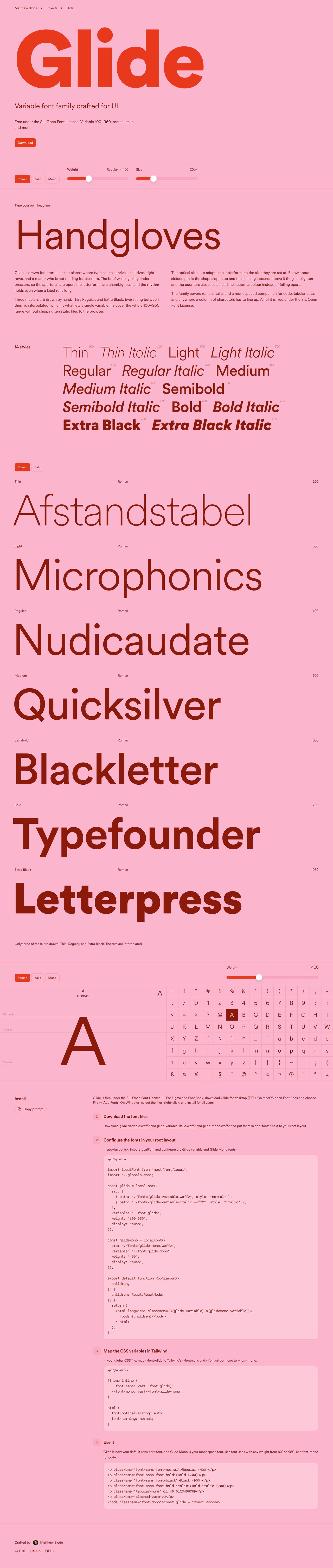 Glide Typeface Website Screenshot