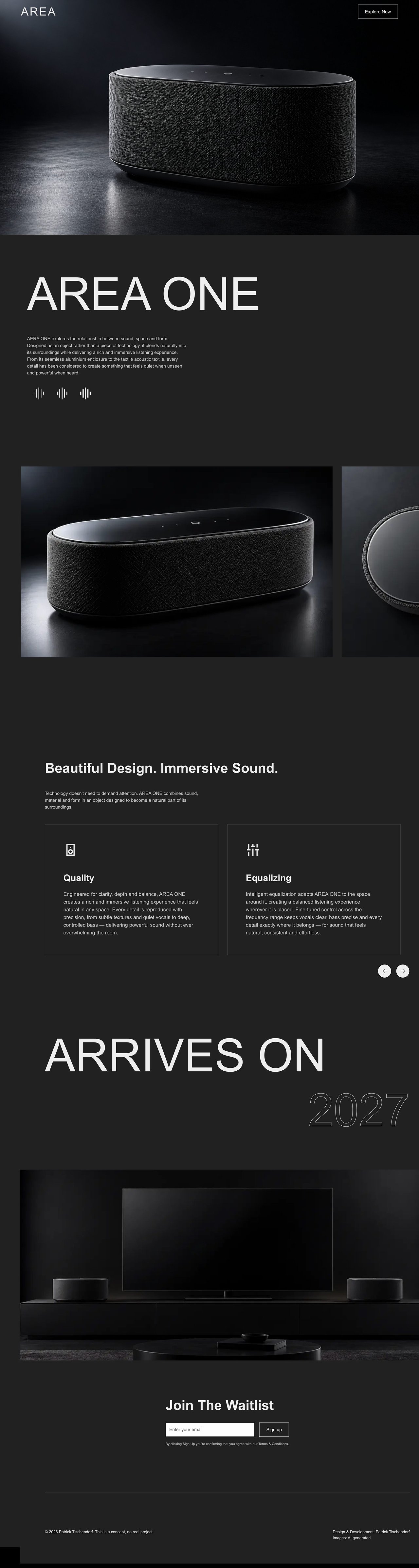 AREA ONE Speaker Website Screenshot