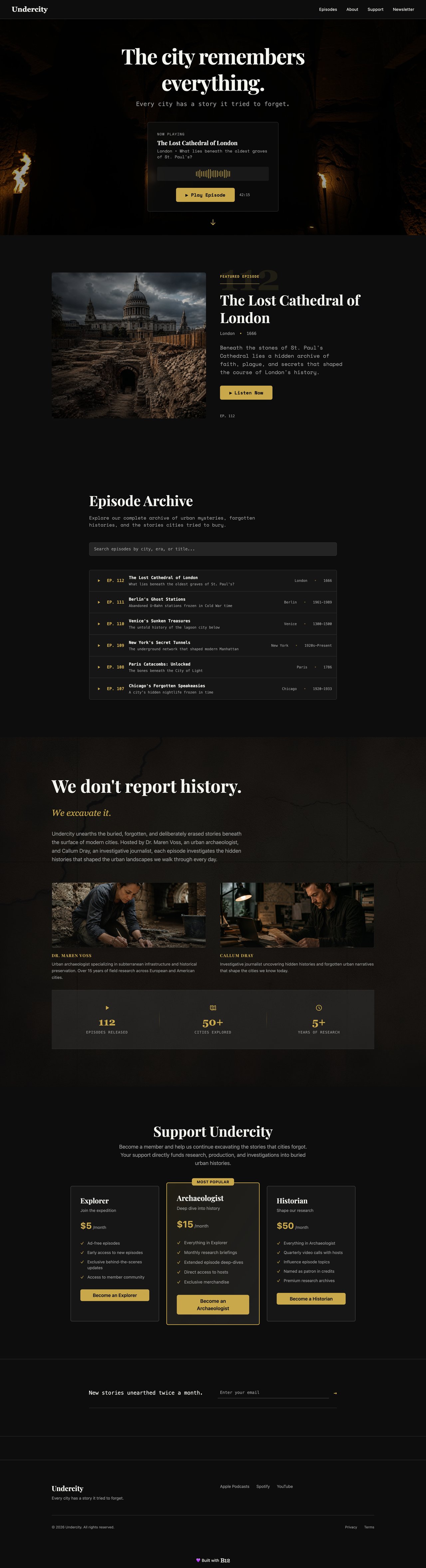 Undercity Podcast Website Screenshot