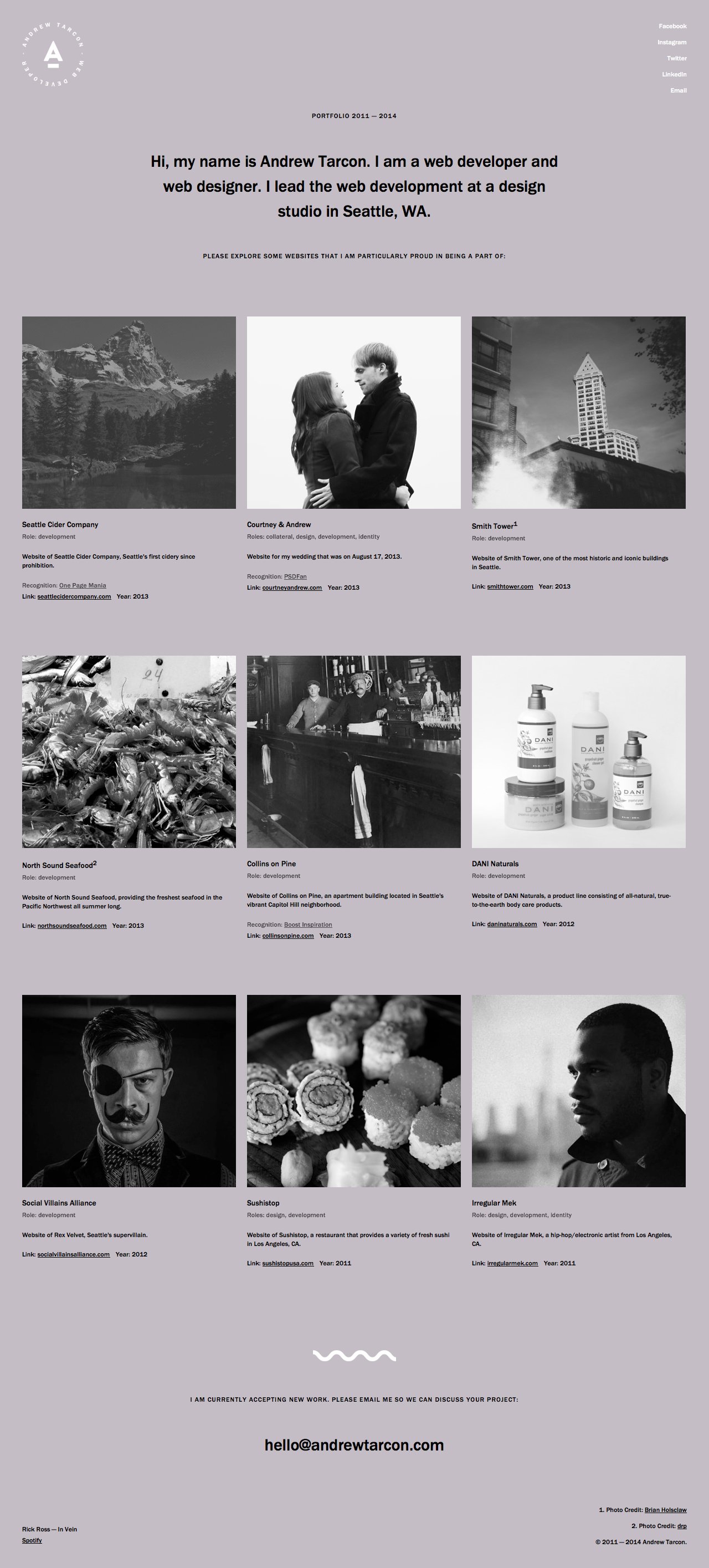 Andrew Tarcon Website Screenshot