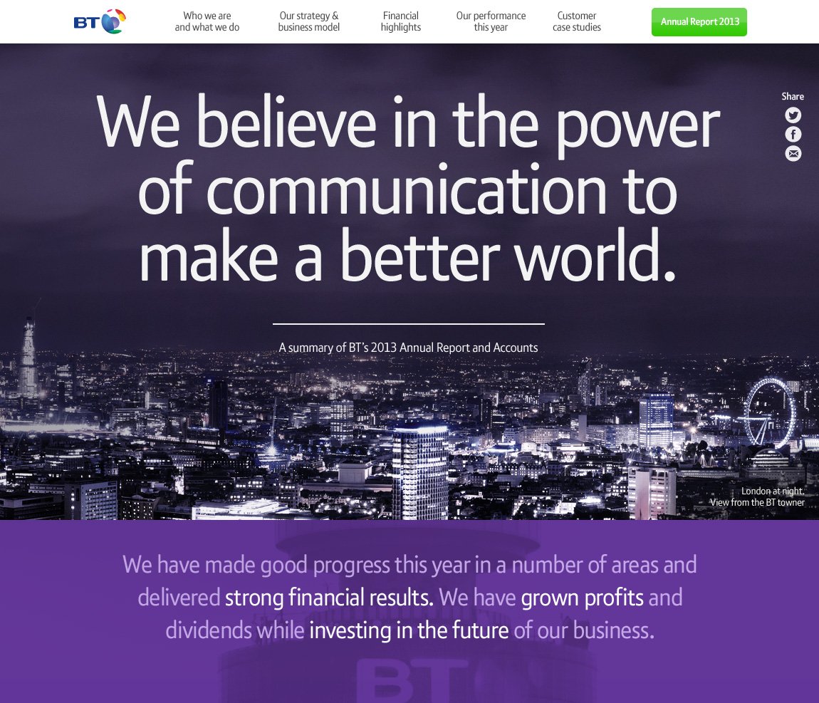 BT’s 2013 Annual Report Summary Website Screenshot