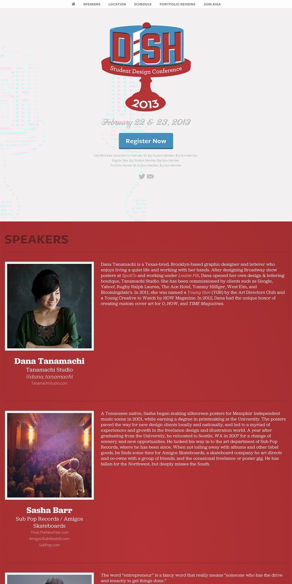 AIGA Dish Conference 2013 Website Screenshot
