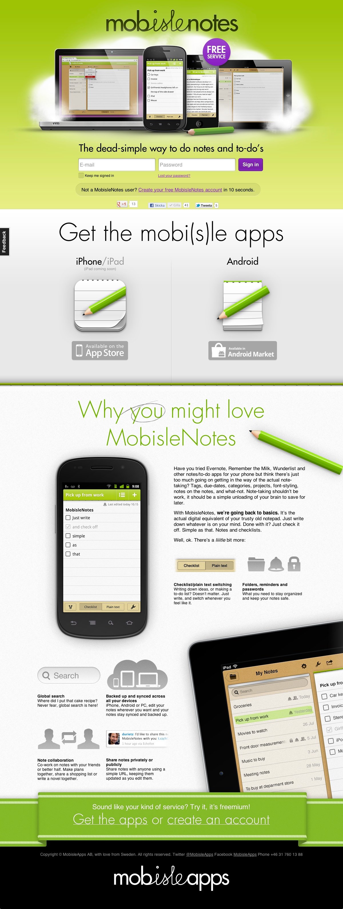 MobisleNotes Website Screenshot