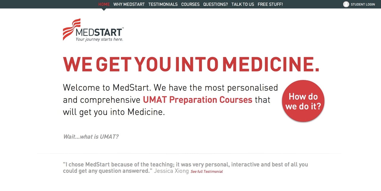 MedStart UMAT Preparation Website Screenshot