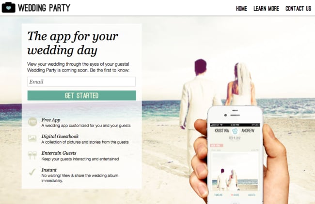 Wedding Party Website Screenshot