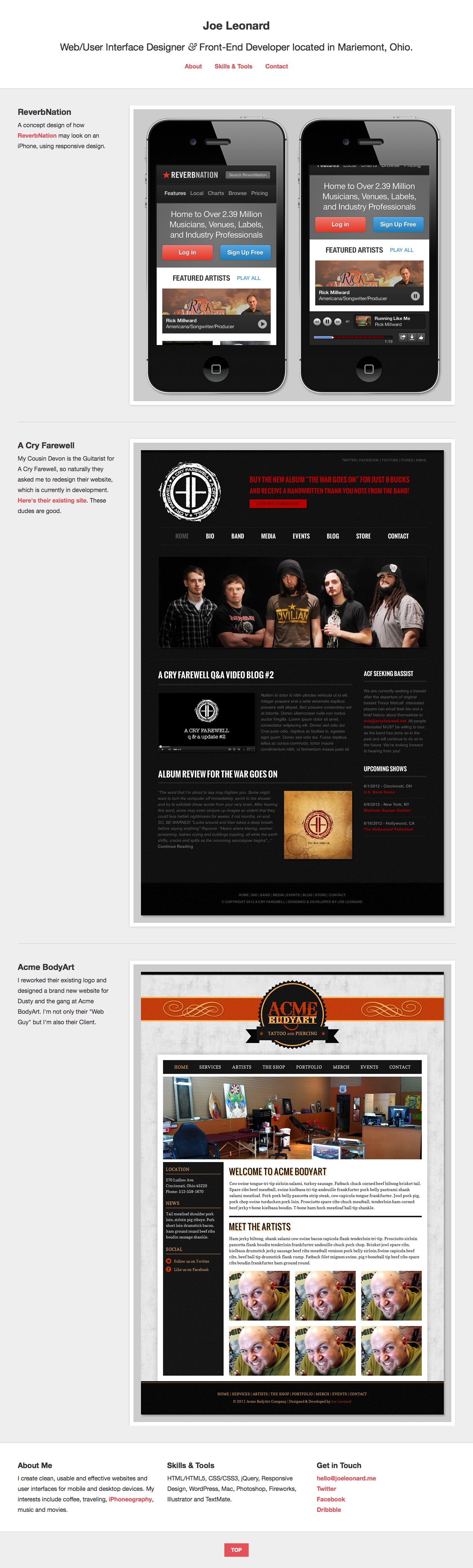 Joe Leonard Website Screenshot