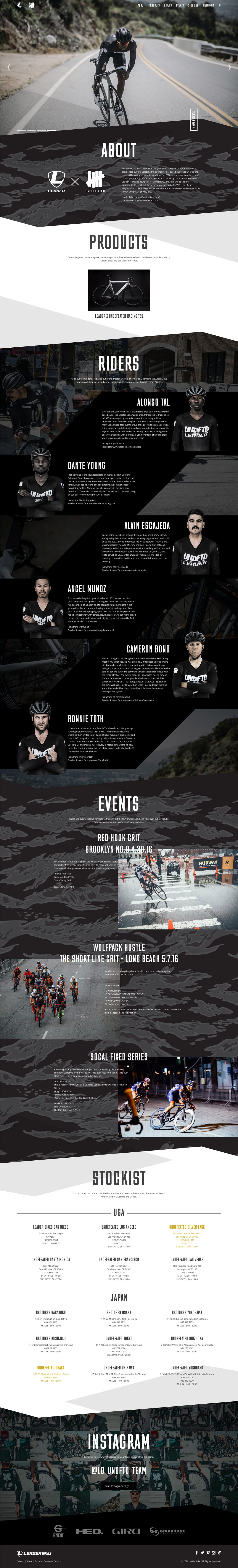 Leader Bikes x Undefeated racing team Website Screenshot
