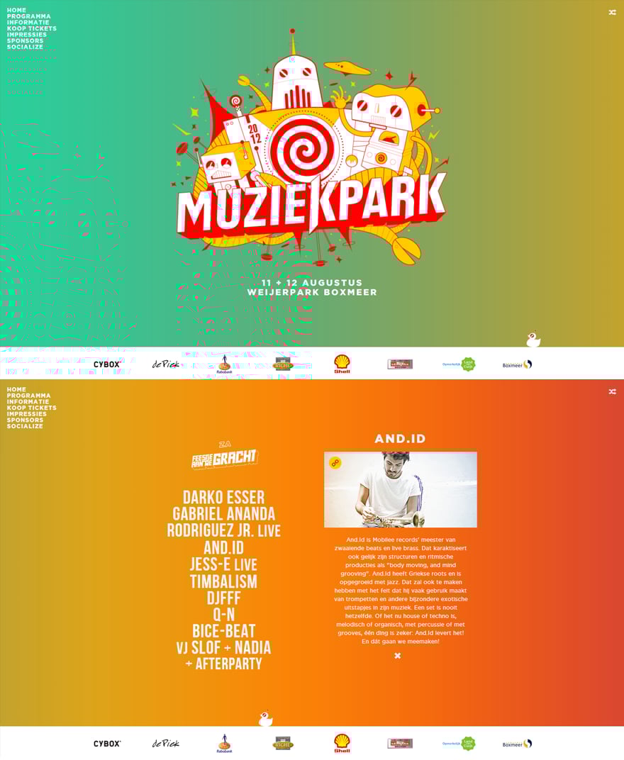Muziekpark 2012 Website Screenshot