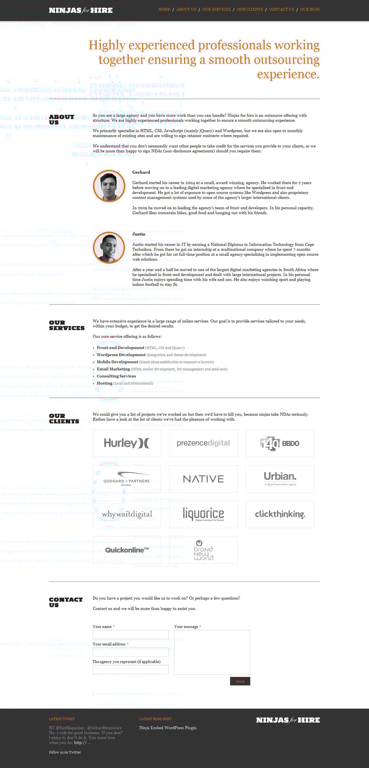 Ninjas for Hire Website Screenshot